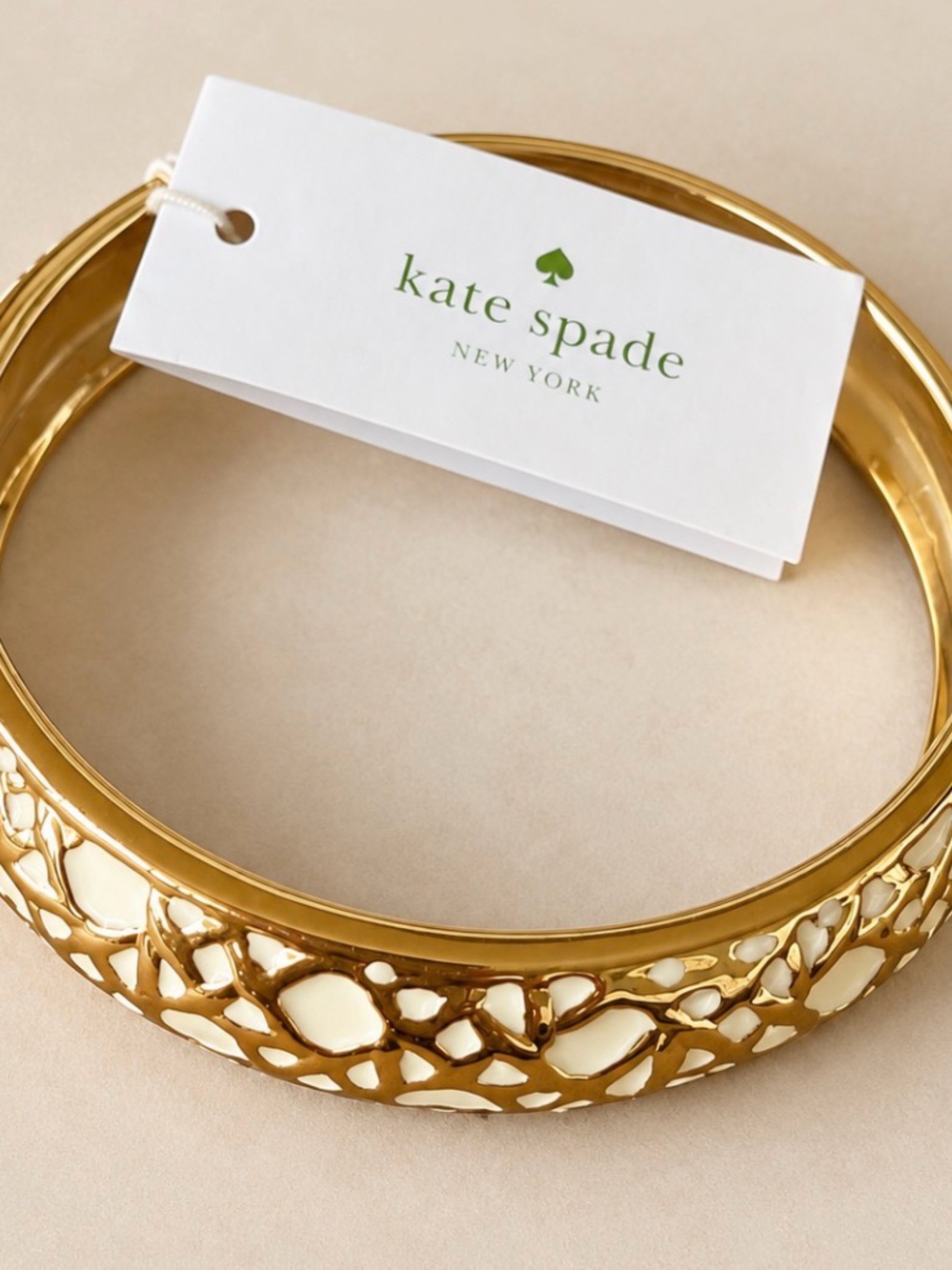 Kate Spade New York Keswick Bangle Gold Tone Cream Enamel Bracelet NWT